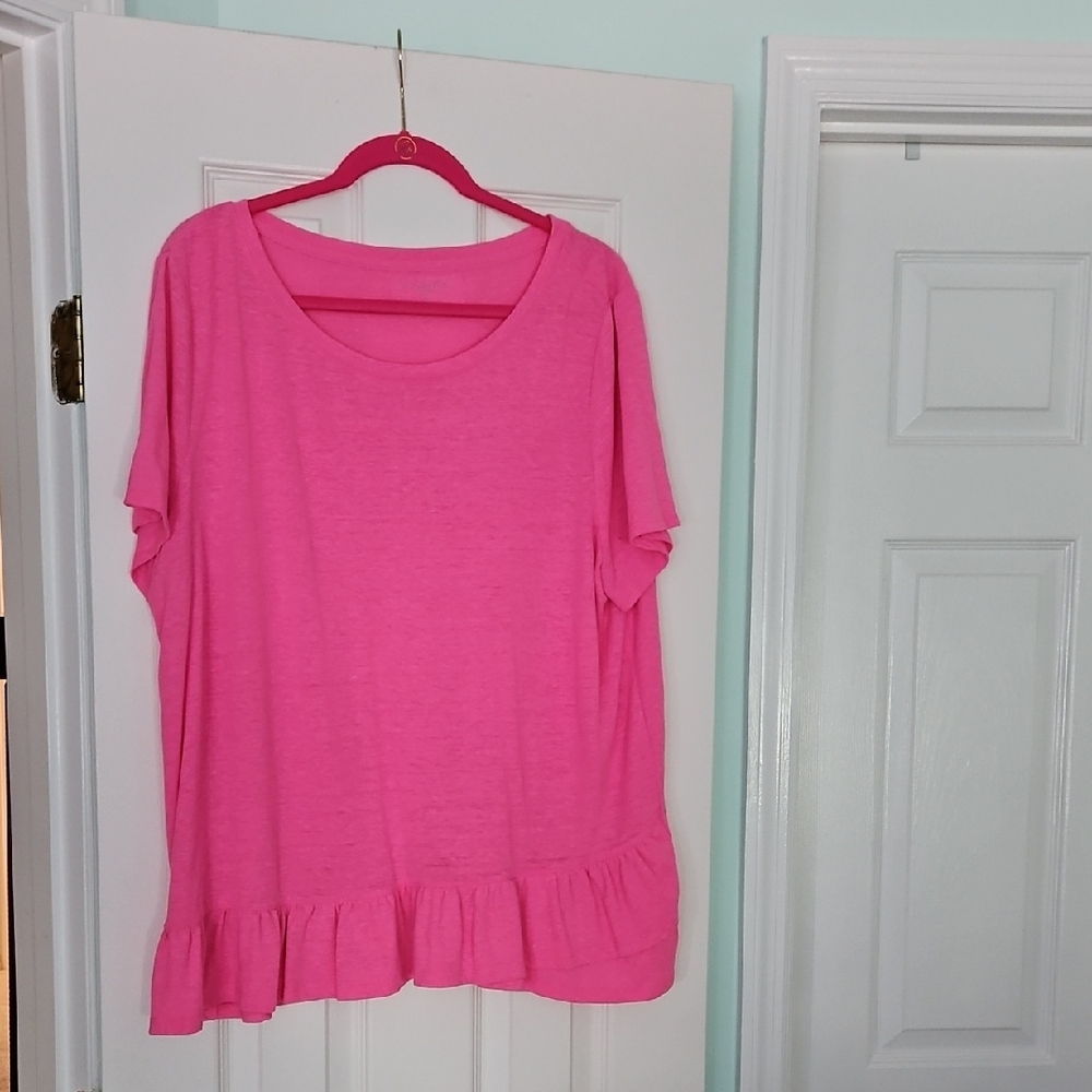 Talbots Pink Boxy Ruffled Short Sleeve Blouse